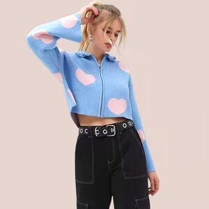 Lazy Oaf Love Me Forever Heart Zip-Front Cardigan